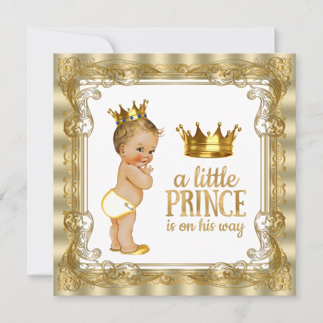 Invitation Baby Shower Prince en or (Devant)