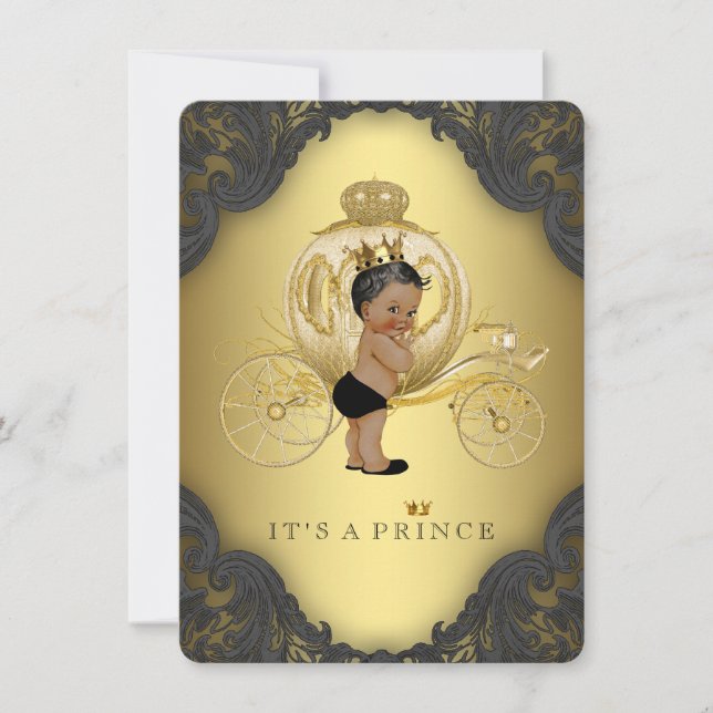 Invitation Baby shower Prince Ethnic Black Gold (Devant)