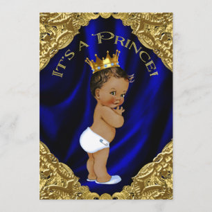 Invitation Baby shower Prince ethnique bleu et or