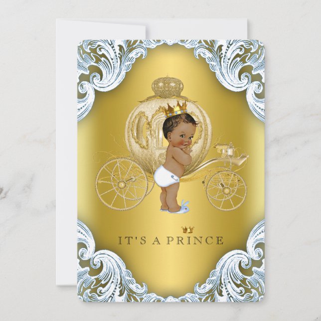 Invitation Baby shower Prince ethnique du transport bleu et o (Devant)