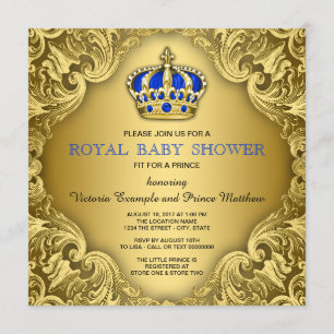 Invitation Baby shower Prince Fancy Bleu et Or