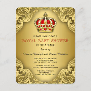 Invitation Baby shower Prince Fancy rouge et or
