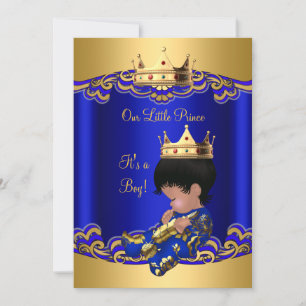 Invitation Baby Shower Prince garçon Bleu Afro-Américain 3a