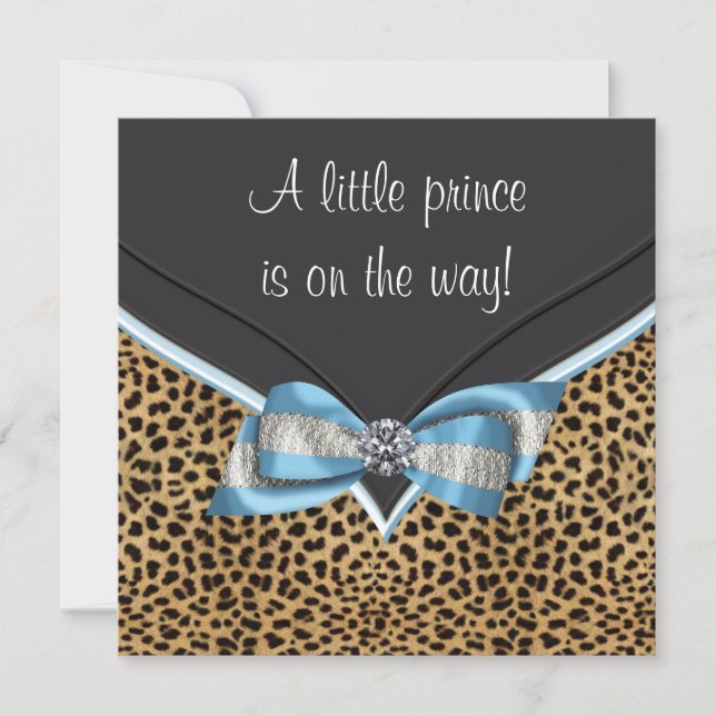 Invitation Baby Shower Prince Léopard Bleu Bébé (Devant)