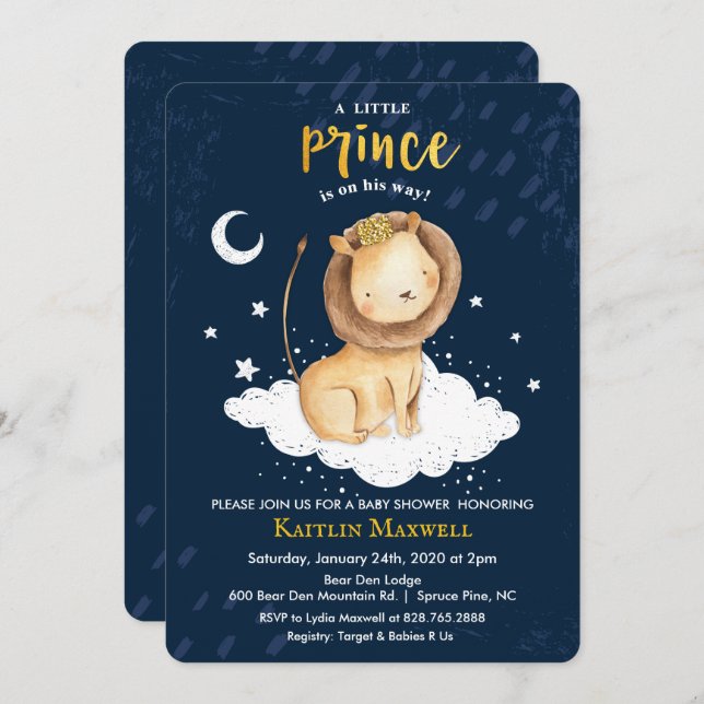 Invitation Baby shower Prince Lion (Devant / Derrière)