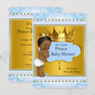Invitation Baby Shower Prince Mignon Garçon Bleu Couronne Dor