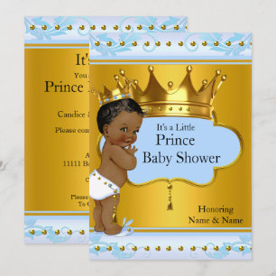 Invitation Baby Shower Prince Mignon Garçon Bleu Couronne Dor