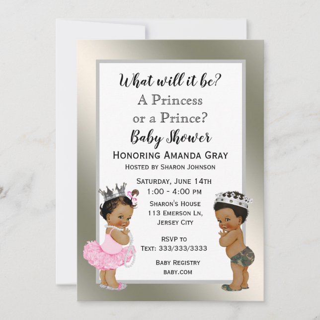 Invitation Baby shower Prince ou Princesse (Devant)