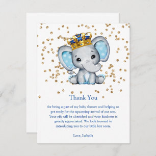 Invitation Baby shower Prince Royal Blue Gold Elephant Boy