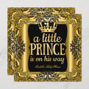 Invitation Baby shower Prince sur le chemin Gold Black