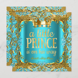 Invitation Baby shower Prince sur le chemin Gold Turquoise Aq