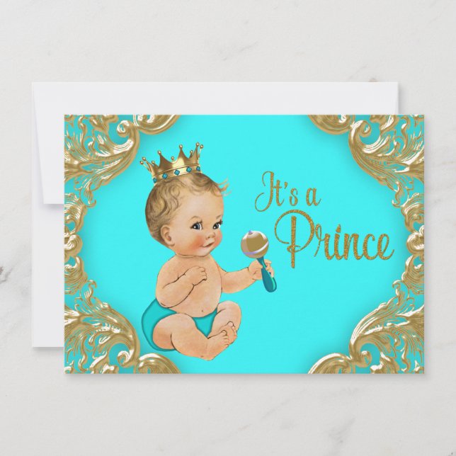 Invitation Baby Shower Prince Turquoise Or (Devant)