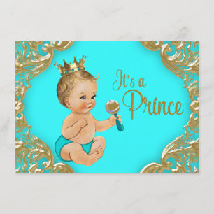 Invitation Baby Shower Prince Turquoise Or