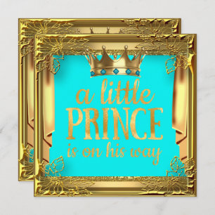 Invitation Baby shower Prince Turquoise Turquoise bleu