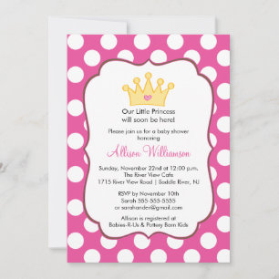 Invitation Baby shower Princess Crown Dots roses