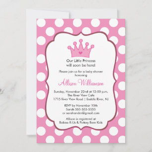 Invitation Baby shower Princess Crown Dots roses
