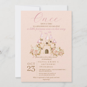 Invitation Baby shower Princess du château d'or rose