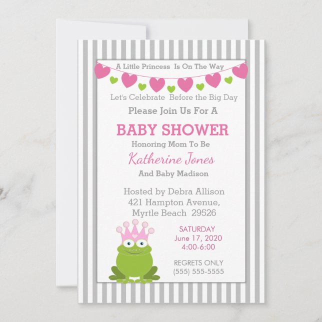 Invitation Baby shower Princess Frog (Devant)
