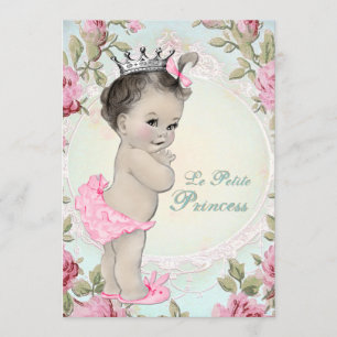 Invitation Baby Shower Princess Rose et Bleu Turquoise Vintag
