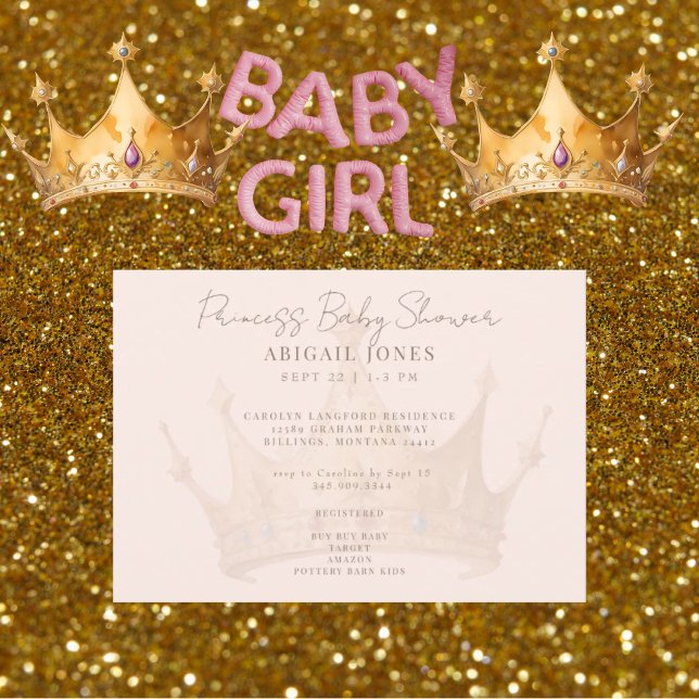 Invitation Baby shower Princess Tiara Blush (Créateur téléchargé)