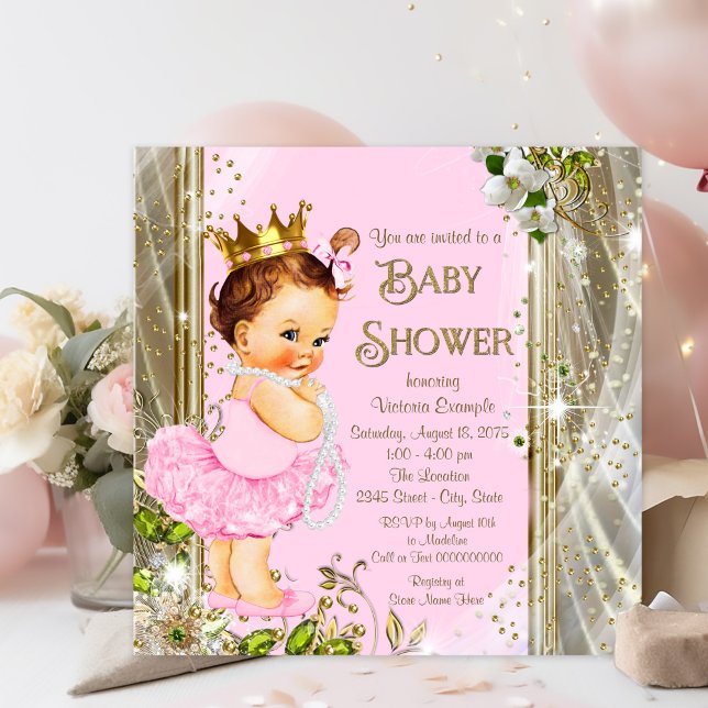 Invitation Baby shower Princess Tutu Gold rose (Pretty pink and gold princess baby shower invitation.)