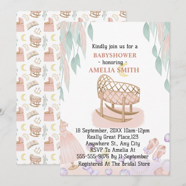 Invitation Baby shower Princesse (Devant / Derrière)