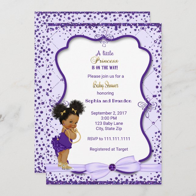 Invitation Baby shower Princesse (Devant / Derrière)