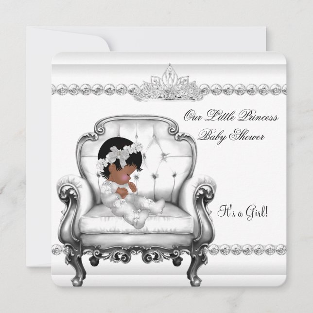 Invitation Baby Shower Princesse Afro-Américaine Fille Chaise (Devant)