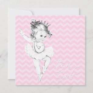 Invitation Baby Shower Princesse Ballerine Chevron Rose