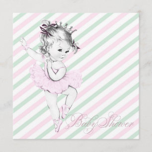 Invitation Baby Shower Princesse Ballerine Rose Vintage