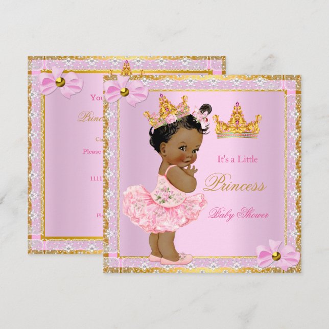 Invitation Baby Shower Princesse Bébé Fille Mignonne Rose Eth (Devant / Derrière)
