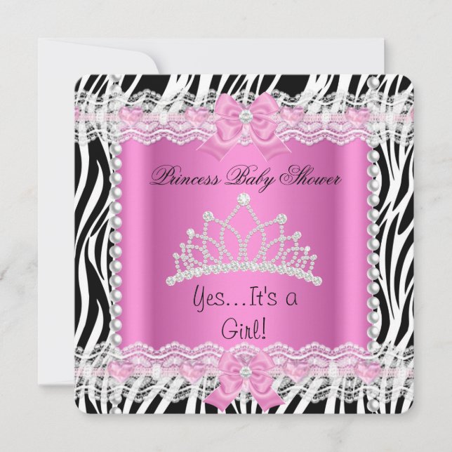 Invitation Baby Shower Princesse Bébé Fille Zèbre Rose 2 (Devant)