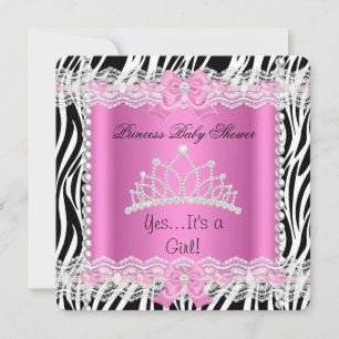 Invitation Baby Shower Princesse Bébé Fille Zèbre Rose 2