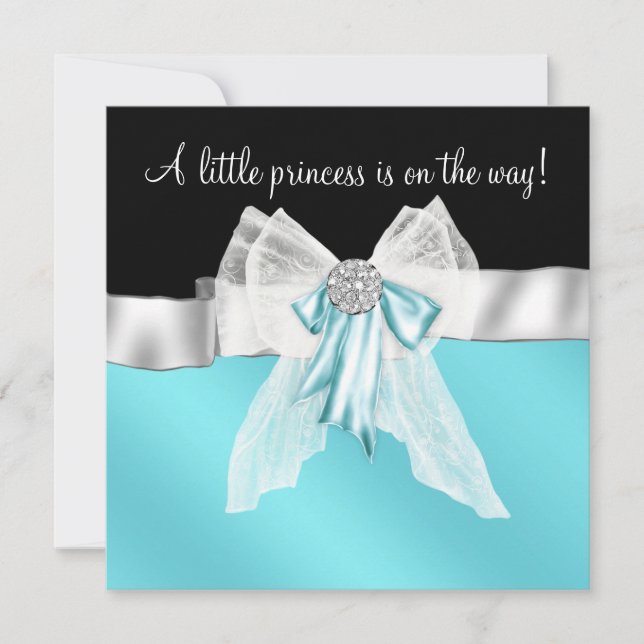 Invitation Baby shower princesse Black Turquoise Blue Bow (Devant)