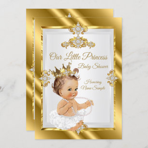 Invitation Baby shower Princesse Blanc Or Brunette