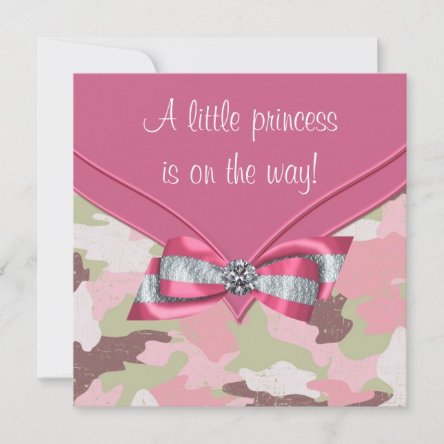 Invitation Baby shower Princesse Camouflage rose (Devant)