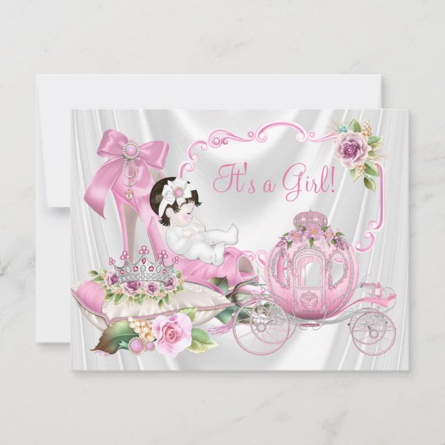 Invitation Baby Shower Princesse Chaussure Rose (Devant)