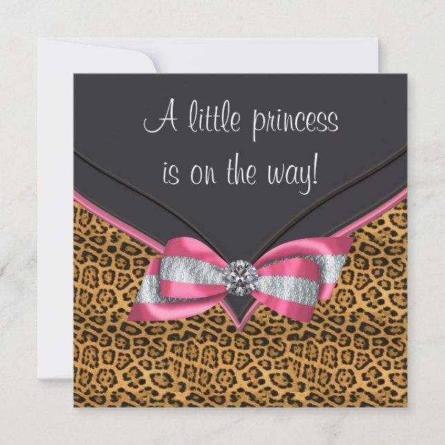 Invitation Baby shower princesse Cheetah rose (Devant)