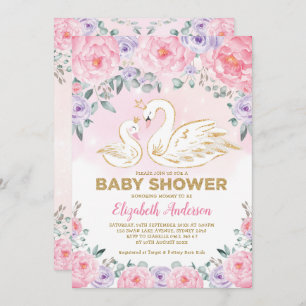 Invitation Baby shower princesse cygne rose violet Floral