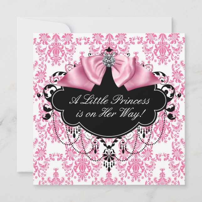 Invitation Baby shower princesse Damas noir rose (Devant)