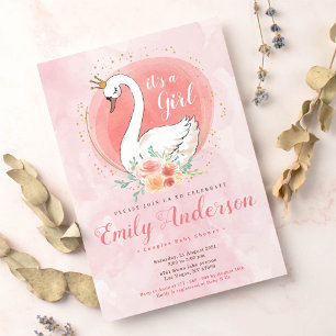 Invitation Baby shower princesse de cygne rose pâle