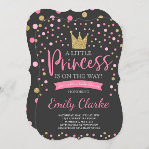 Invitation Baby shower Princesse Douche en or rose