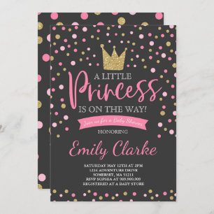 Invitation Baby shower Princesse Douche en or rose