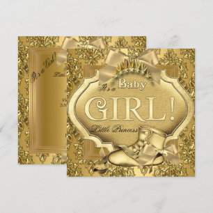 Invitation Baby Shower Princesse Élégante Bébé Fille Or Doré