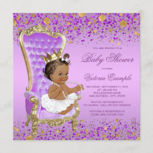 Invitation Baby Shower Princesse Ethnique Or Pourpre