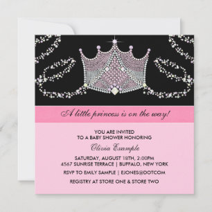 Invitation Baby shower princesse fille rose et noire
