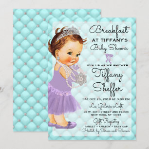 Invitation Baby shower Princesse Fille Turquoise Lavande Bleu