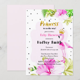 Invitation Baby shower princesse Flamant rose or rose