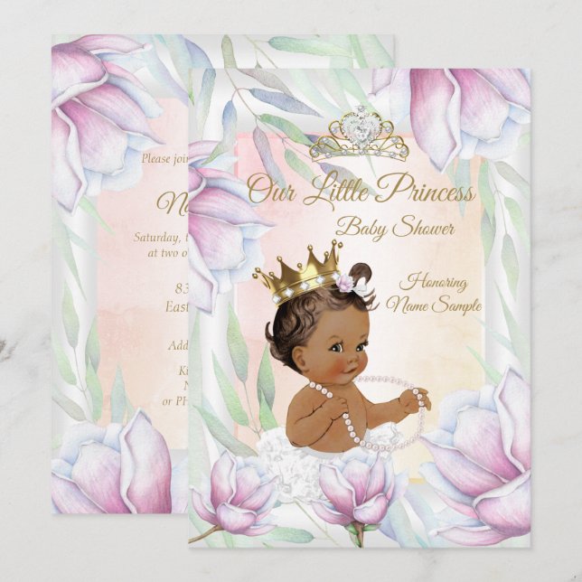 Invitation Baby shower Princesse Fleurs de lilas rose Ethniqu (Devant / Derrière)