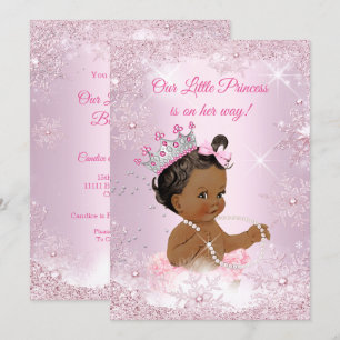 Invitation Baby Shower Princesse Flocon de Neige Rose Hiver E